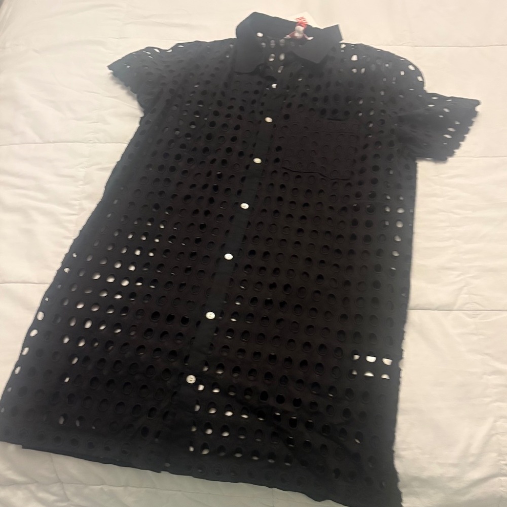 NWT Solid + Striped cotton eyelet cover up